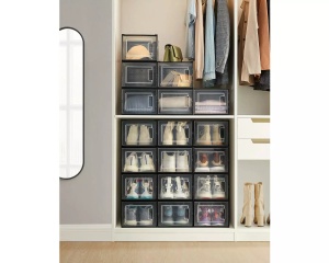 Set de 18 organizatoare pentru incaltaminte Songmics, polipropilena, transparent/negru, 25 x 35 x 18,5 cm, Resigilat, Grad A - Img 5