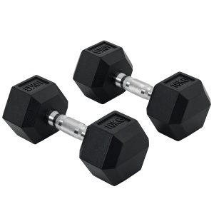 Set de 2 gantere hexagonale Re-Bloom, 10 KG, metal/cauciuc, negru/argintiu, 13,5 x 11,7 x 9,1 cm, Resigilat, Grad A