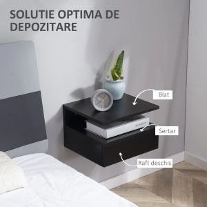Set de 2 noptiere suspendate Re-Bloom, PAL, negru, 35 x 32 x 22,5 cm, Resigilat, Grad A - Img 5