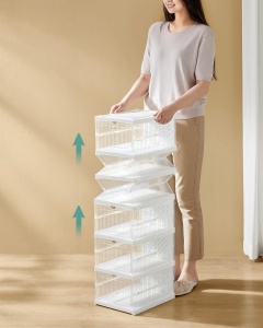 Set de 2 organizatoare pliabile pentru incaltaminte Songmics, polipropilena, transparent/alb, 51,2 x 35,5 x 105 cm, Resigilat, Grad A - Img 5