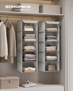Set de 2 organizatoare suspendate Songmics, bambus/textil/metal, gri, 30 x 30 x 90 cm, Resigilat, Grad A - Img 5