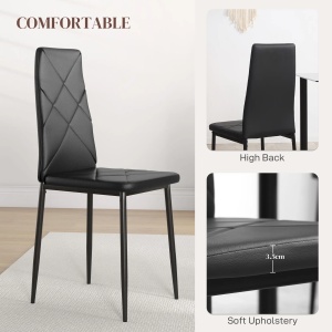 Set de 2 scaune tapitate, piele ecologica/otel, negru, 41 x 50 x 97 cm, Resigilat, Grad A - Img 2