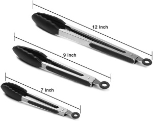 Set de 3 clesti de bucatarie Smithcraft, otel inoxidabil/silicon, argintiu/negru - Img 3