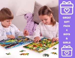 Set de 4 puzzle-uri cu 60 de piese Quokka, lemn, multicolor - Img 2