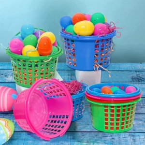 Set de 6 cosuri cu 5 pungi de iarba colorata si 12 oua pentru Paste Holady, plastic, multicolor - Img 3