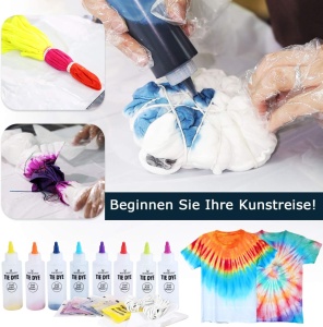 Set de 8 tuburi cu vopsea pentru textile, 8 manusi si 40 benzi Winsons, textil/cauciuc, multicolor - Img 3