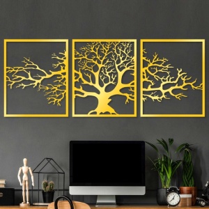 Set decoratiuni de perete Re-Bloom, 3 piese, metal, auriu, 49 x 60 cm - Img 5