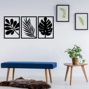 Set decoratiuni de perete Re-Bloom, 3 piese, metal, negru, 104 x 46 cm - Img 3