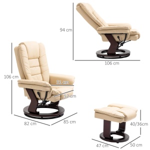 Set fotoliu relax rotativ 360° reclinabil + pouf, piele PU, tetiera, Bej - Verificat A · Re-Bloom - Img 3