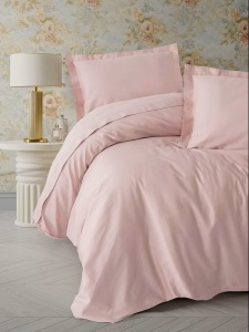 Set husa pilota + 2 fete de perna, satin bumbac 100%, 200x200 cm + 2x80x80 cm, roz - Verificat A · Re-Bloom