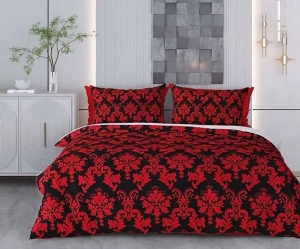 Set husa pilota + fata de perna, 70% bumbac/30% poliester, 155x220 cm + 80x80 cm, imprimeu pigmentat, lavabil 30°C, rosu/negru - Verificat A · Re-Bloom