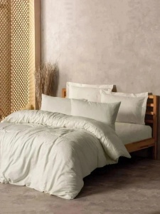 Set husa pilota + fata de perna, bumbac ranforce 100%, 135x200 cm + 80x80 cm, inchidere nasturi, bej - Verificat A · Re-Bloom