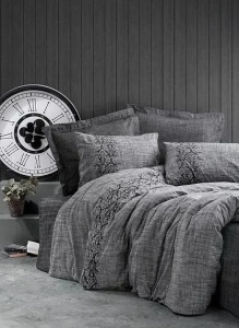 Set husa pilota + fata de perna, bumbac ranforce 100%, 155x220 cm + 80x80 cm, gri - Verificat A · Re-Bloom