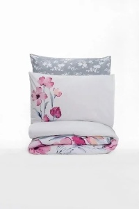 Set husa pilota + fata de perna, bumbac ranforce 100%, 155x220 cm + 80x80 cm, model floral, multicolor - Verificat A · Re-Bloom - Img 3