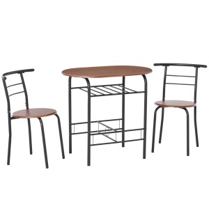 Set masa si 2 scaune, MDF/metal, negru/maro, Resigilat, Grad A