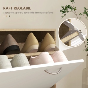 Set mobilier hol Re-Bloom, PAL, cuier 90x10x91 cm + raft pantofi 90x24x75 cm + oglinda 25x70 cm + 2 rafturi reglabile, 10/30 kg, alb/stejar - Verificat A · Re-Bloom - Img 4