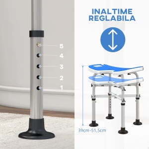 Set scaun de dus reglabil Re-Bloom, pentru varstnici/persoane cu dizabilitati si un maner cu ventuza, aluminiu/HDPE/EVA, gri/albastru inchis/argintiu, 48,5 x 33 x 39-51,5 cm, Resigilat, Grad A - Img 6