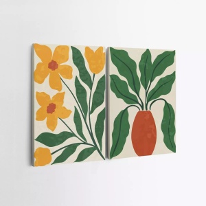 Set tablou decorativ Re-Bloom, 2 piese, model floral, panza/lemn, multicolor, 50 x 70 cm - Img 2
