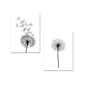Set tablou decorativ Re-Bloom, 2 piese, model papadie, MDF, alb/negru, 30 x 40 cm - Img 1