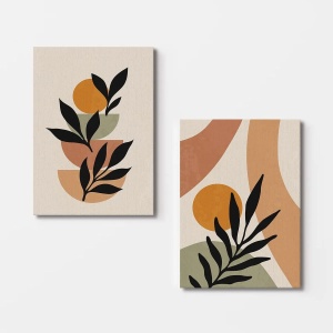 Set tablou decorativ Re-Bloom, 2 piese, panza/lemn, multicolor, 50 x 70 cm