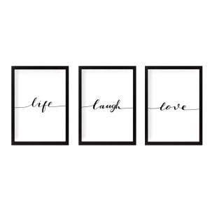 Set tablou decorativ Re-Bloom, 3 piese, MDF/plastic, alb/negru, 24 x 29 cm