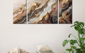 Set tablou decorativ Re-Bloom, 3 piese, panza/lemn, multicolor - Img 4