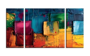 Set tablou decorativ Re-Bloom, 3 piese, panza/lemn, multicolor