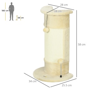 Stalp de zgariat pentru pisici Re-Bloom, PAL/plus/sisal, bej/crem, 34 x 25,5 x 58 cm, Resigilat, Grad A - Img 3