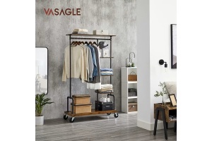 Stand pentru depozitarea hainelor Vasagle, metal/PAL, negru/maro rustic, 103,5 x 40 x 174,5 cm, Resigilat, Grad A - Img 2