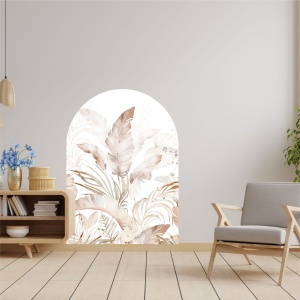 Sticker autoadeziv de perete Re-Bloom, model frunze, vinil, alb/maro, 70 x 100 cm