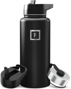 Sticla din otel inoxidabil IRON °FLASK, 3 capace, rece 24 ore / cald 12 ore, izolata, negru, fara BPA, 950 ml