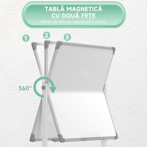 Tabla alba magnetica cu 2 fete si 4 roti Re-Bloom, tabla zincata/aluminiu/otel, 120x90x1.8 cm, accesorii incluse, alb - Verificat A · Re-Bloom - Img 6