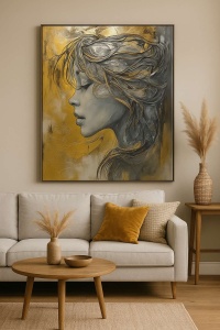 Tablou decorativ canvas 50x70 cm, panza/lemn, auriu/gri - Verificat A · Re-Bloom - Img 3