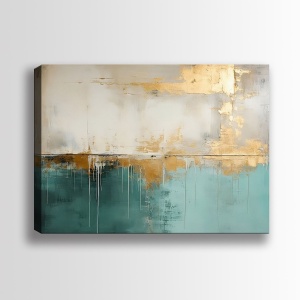 Tablou decorativ canvas 70x100 cm, panza/lemn, design modern, turcoaz/gri/auriu - Verificat A · Re-Bloom - Img 2