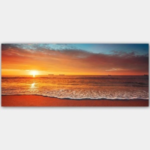 Tablou decorativ canvas model apus de soare 120x50 cm, panza premium/lemn, peisaj marin romantic, tonuri calde, multicolor - Verificat A · Re-Bloom