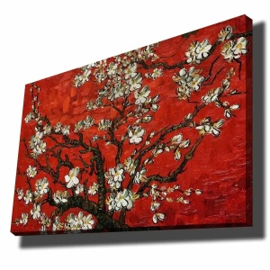 Tablou decorativ canvas model copac inflorit 70x100 cm, panza 100%, cadru lemn 100% grosime 2.8 cm, rosu/alb/maro - Verificat A · Re-Bloom