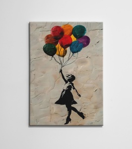 Tablou decorativ canvas model fetita cu baloane, 70x100 cm, panza/lemn, multicolor - Verificat A · Re-Bloom - Img 2