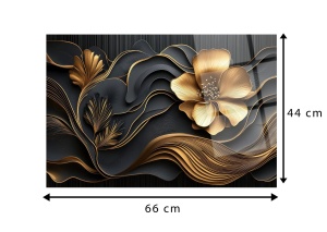 Tablou decorativ floral pe sticla acrilica 44x66 cm, 100% acril optic 3 mm, auriu/negru - Verificat A · Re-Bloom