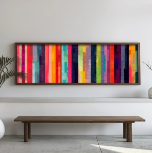 Tablou decorativ MDF/lemn pin, 40x120x3.5 cm, MDF 3mm, cadru lemn pin 100%, imprimare UV, format panoramic, multicolor - Verificat A · Re-Bloom - Img 3