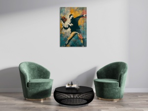 Tablou decorativ model floral canvas 44x66 cm, panza/lemn, auriu/negru - Verificat A · Re-Bloom - Img 2
