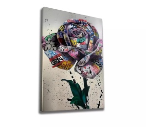 Tablou decorativ model trandafir canvas, 50x70 cm, panza/lemn, multicolor - Verificat A · Re-Bloom