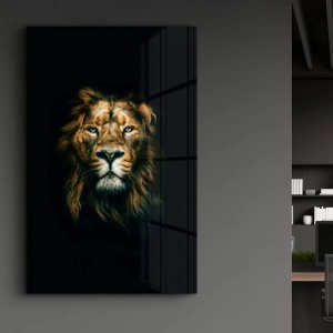 Tablou decorativ pe sticla securizata model leu, 46x72 cm, finisaj lucios, maro/negru - Verificat A · Re-Bloom - Img 4