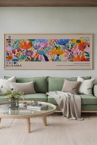 Tablou decorativ Re-Bloo, model floral, lemn masiv/MDF, multicolor, 50 x 120 cm - Img 2