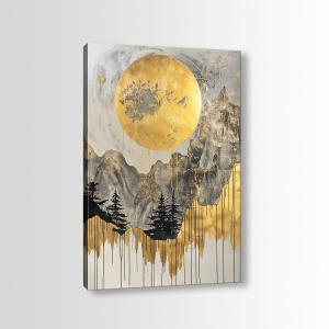Tablou decorativ Re-Bloom, lemn/panza, gri/auriu, 70 x 100 x 3 cm - Img 2