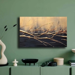 Tablou decorativ Re-Bloom, lemn/panza, negru/auriu, 45 x 70 cm - Img 3
