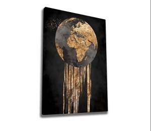 Tablou decorativ Re-Bloom, lemn/panza, negru/auriu, 50 x 70 cm
