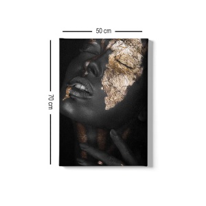 Tablou decorativ Re-Bloom, model femeie, panza/lemn, negru/auriu, 50 x 70 cm - Img 2