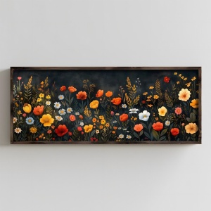 Tablou decorativ Re-Bloom, model floral, lemn masiv/MDF, multicolor, 40 x 100 x 3,5 cm