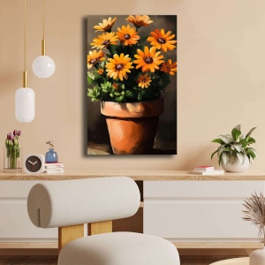 Tablou decorativ Re-Bloom, model floral, panza/lemn masiv, multicolor, 45 x 70 cm - Img 2