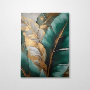 Tablou decorativ Re-Bloom, model frunze, panza/lemn, multicolor, 50 x 70 x 3 cm - Img 2
